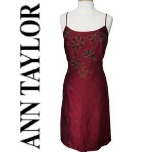 Ann Taylor Red 100% Silk Beaded Sheath Dress NEW